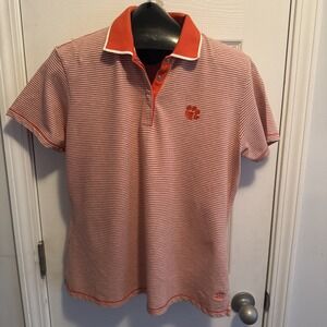 Vtg Cutter & Buck Woman's XL Clemson Tigers Orange/Cream Striped Polo Shirt
